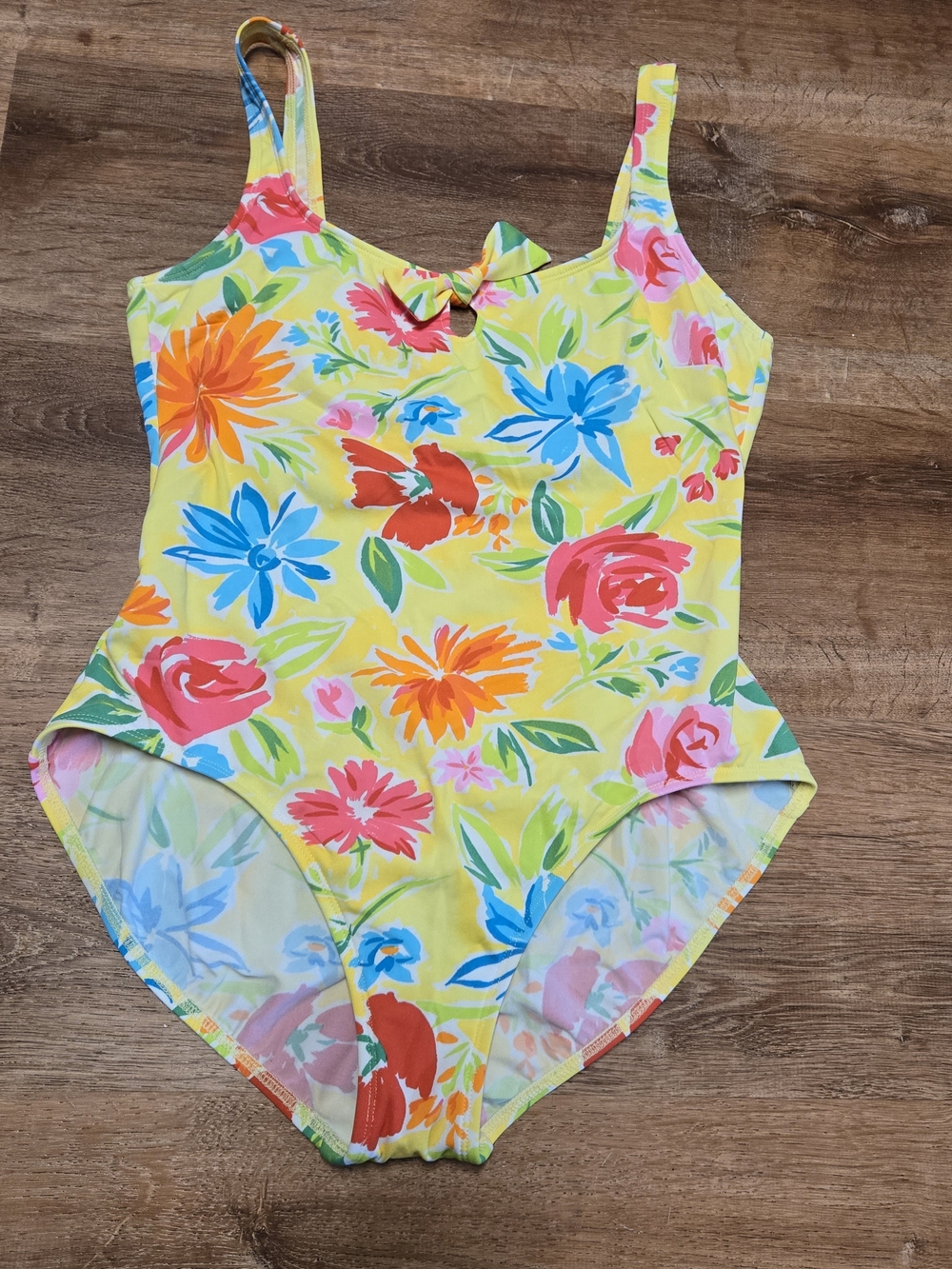 🇺🇸 Vintage Liz Claiborne Yellow Floral One-Piece Swimsuit Size 16